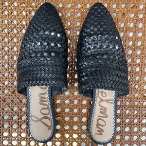 Sam Edelman black leather woven mules